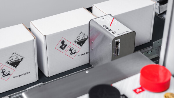 Hazard symbol printed on cardboard packaging