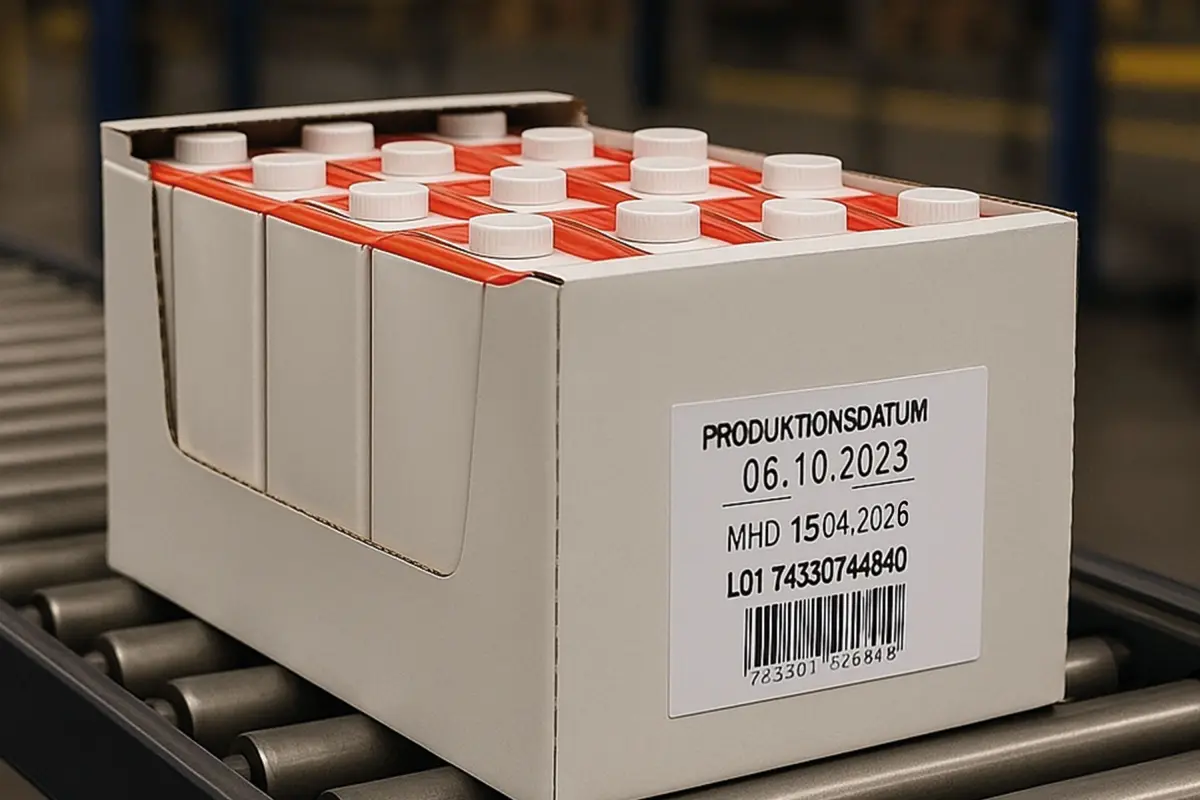 Barcode-Etikett auf weißem Karton-Tray