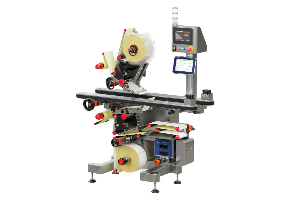 Automatische Etikettiermaschine Geset 247 Etikettieranlage für die Ober- und Unterseitenetikettierung von Produkten