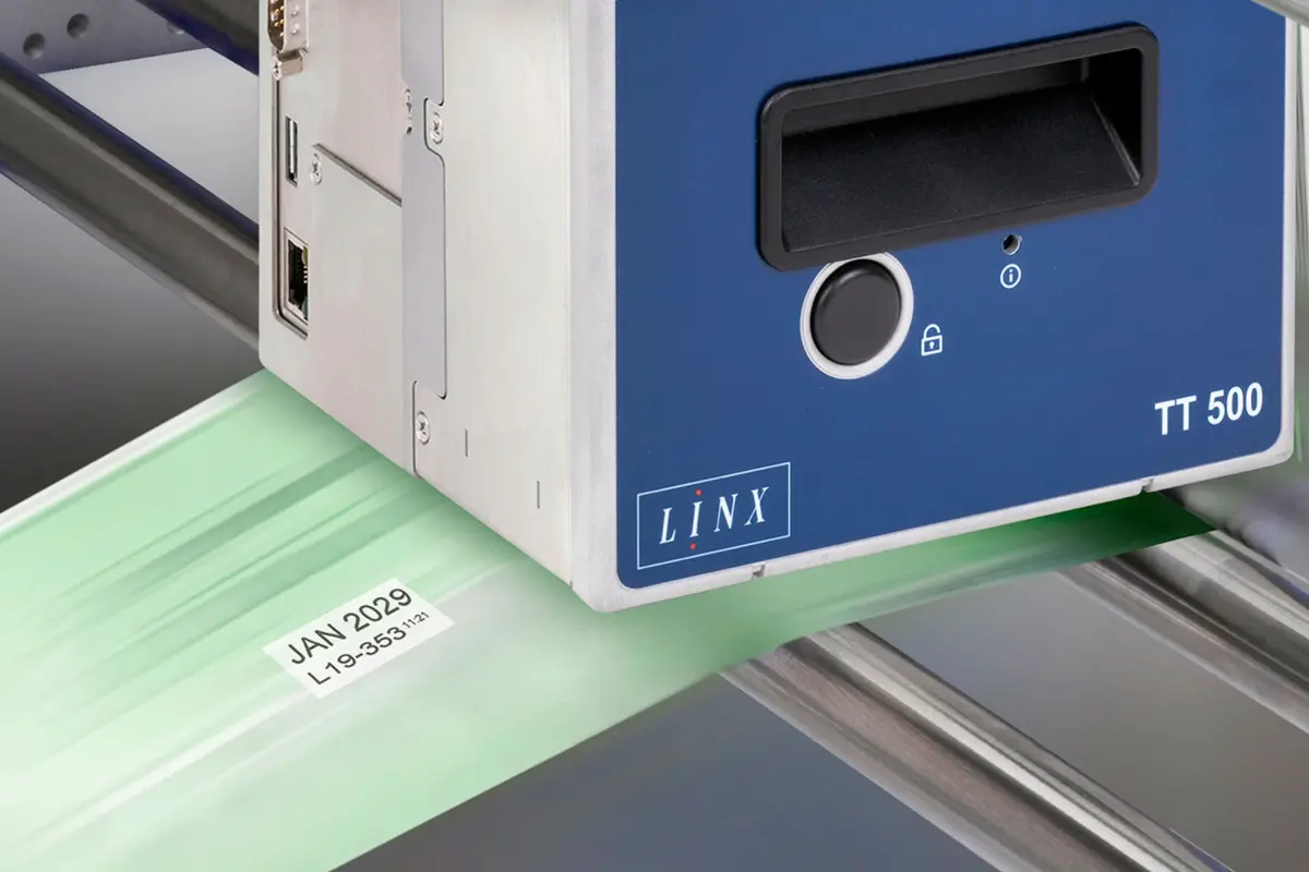 Linx TT 500 labeling machine on a production line